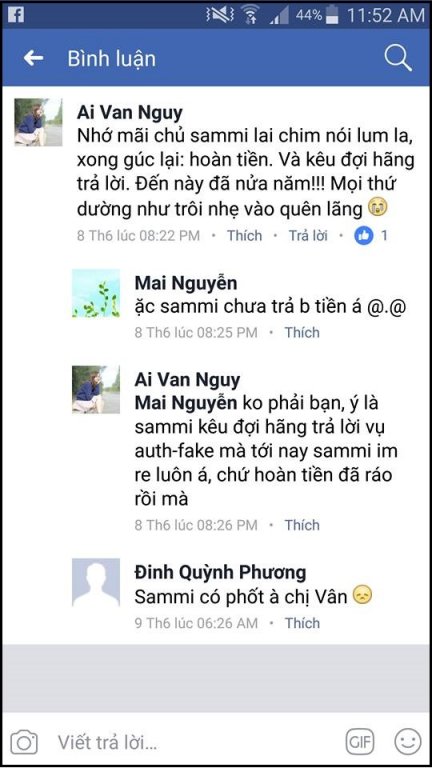 Khách hàng tố Sammi Shop bán hàng không rõ nguồn gốc