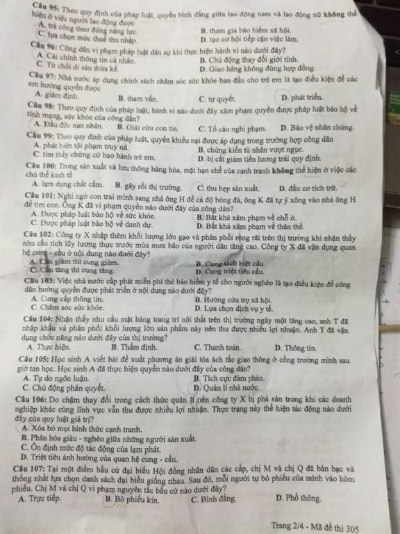 de-thi-va-dap-an-mon-giao-duc-cong-dan-ma-de-305-ky-thi-thpt-quoc-gia-2018