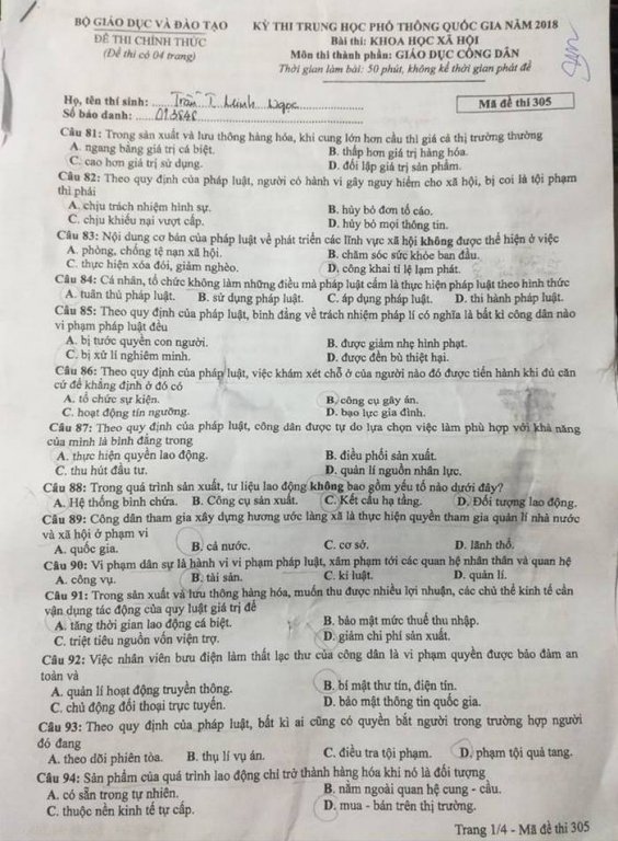 de-thi-va-dap-an-mon-giao-duc-cong-dan-ma-de-305-ky-thi-thpt-quoc-gia-2018