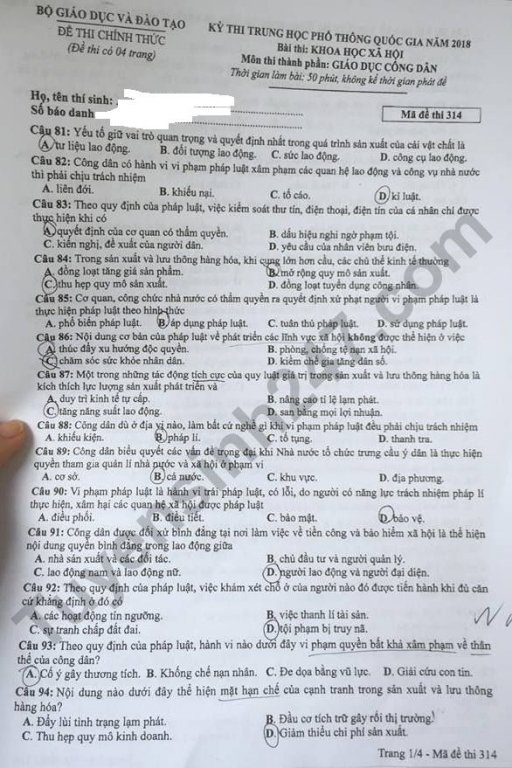 de-thi-va-dap-an-mon-giao-duc-cong-dan-ma-de-314-ky-thi-thpt-quoc-gia-2018