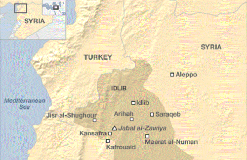 Vị trí của tỉnh Idlib. Đồ họa: BBC.