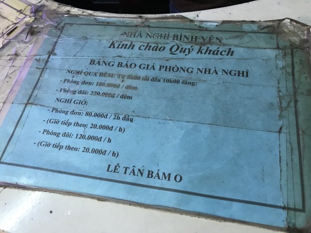 Báo giá tại một số nhà nghỉ gần sân vận động