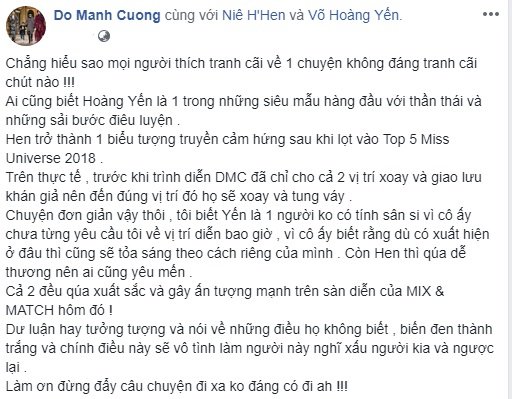 do-manh-cuong-len-tieng-khi-vo-hoang-yen-bi-chi-trich-san-si-voi-hhen-nie