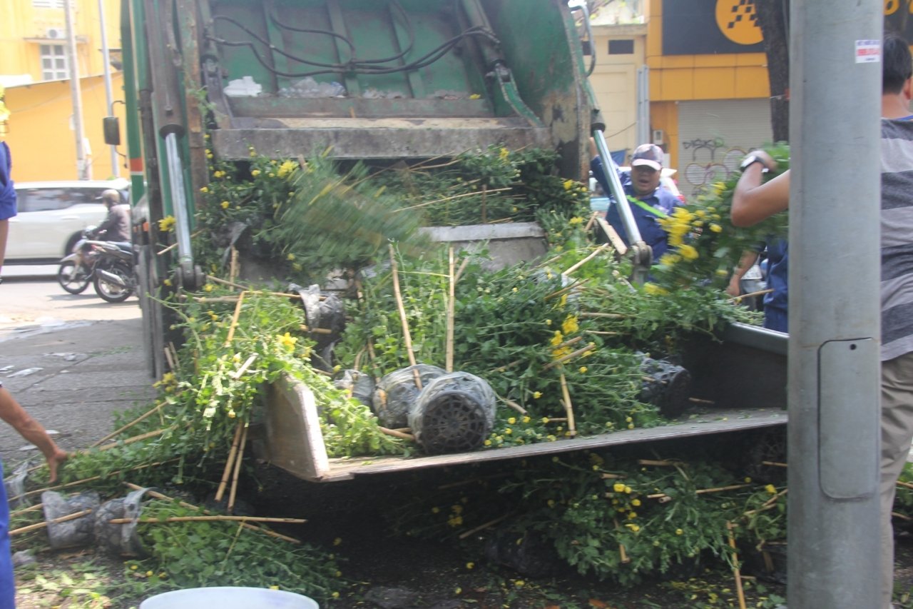 het-gio-ban-tieu-thuong-dap-pha-vut-hoa-cuc-mai-len-xe-rac-dut-khoat-khong-cho-o-tp-hcm
