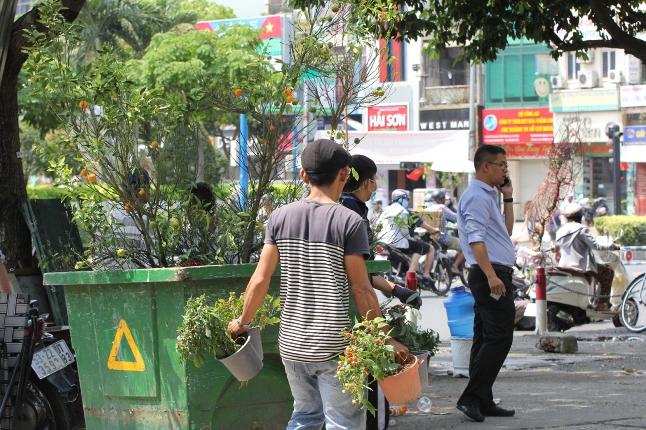 het-gio-ban-tieu-thuong-dap-pha-vut-hoa-cuc-mai-len-xe-rac-dut-khoat-khong-cho-o-tp-hcm