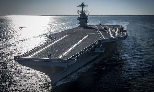 Siêu tàu sân bay USS Gerald R. Ford ra biển thử nghiệm năm 2018. Ảnh: US Navy.