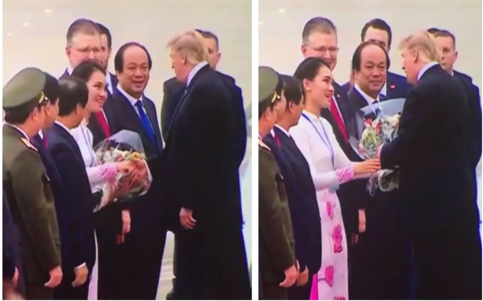 nu-sinh-tang-hoa-tong-thong-trump-khi-ong-roi-viet-nam