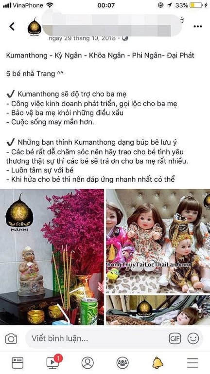 Búp bê Thái Lan Kumathong rao bán tràn lan trên mạng xã hội