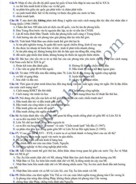 Đề thi thử THPT Quốc gia 2019 môn Sử 