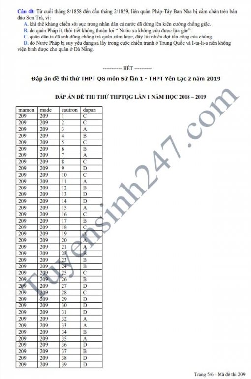 Đề thi thử THPT Quốc gia 2019 môn Sử 