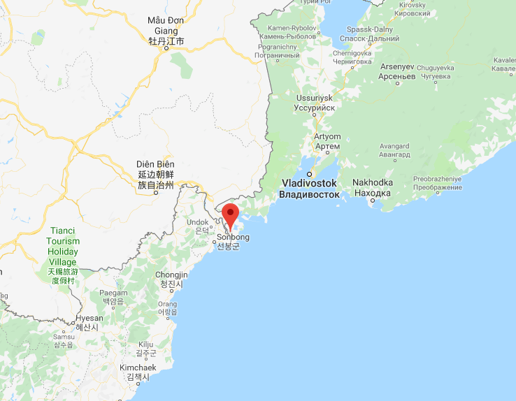 Vị trí nhà ga Khasan và thành phố Vladivostok.