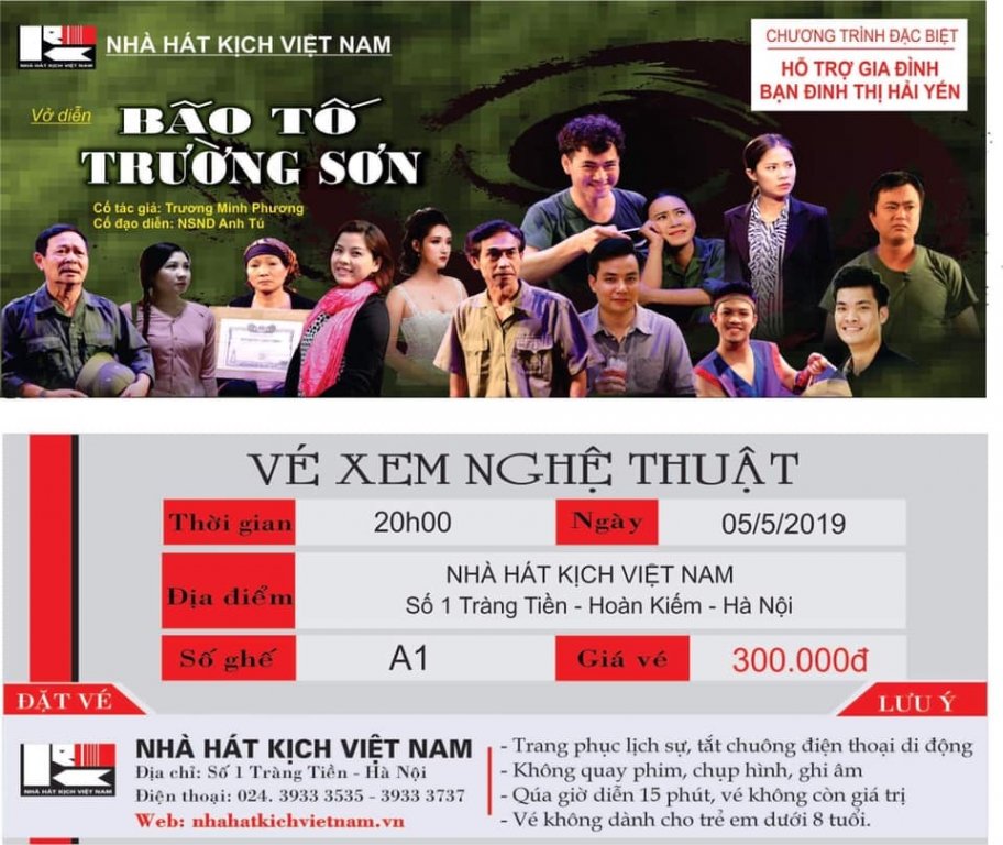 Toàn bộ số tiền bán vé của hai đêm diễn vở 