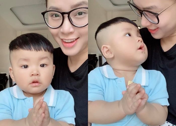 Hải Băng khoe ảnh cùng con trai và hạnh phúc viết: “Nếu đẹp trai là một cái tội, thì anh xin chịu tội được không. Sáng nay anh chơi phong cách mặt hiền không có hớn”.
