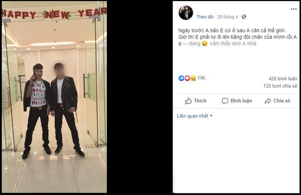 Nam thanh niên đăng ảnh và nói về mối quan hệ với Khá bảnh trên Facebook.