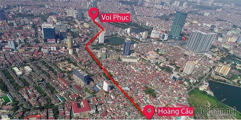 Dự án có điểm đầu giao với đường Cát Linh - La Thành - Yên Lãng (Hoàng Cầu), điểm cuối tại nút giao Voi Phục. Tổng số các hộ dân thuộc diện giải phóng mặt bằng khoảng 2.328 hộ (Ảnh: Trần Thường/VNN).