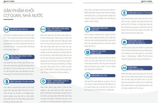 Bảng giới thiệu về sản phẩm khối cơ quan, nhà nước của Nhật Cường.