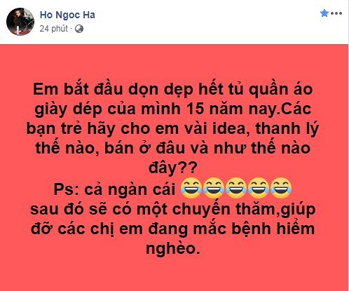 Hồ Ngọc Hà dự tính thanh lý quần áo của 15 năm qua để làm từ thiện.