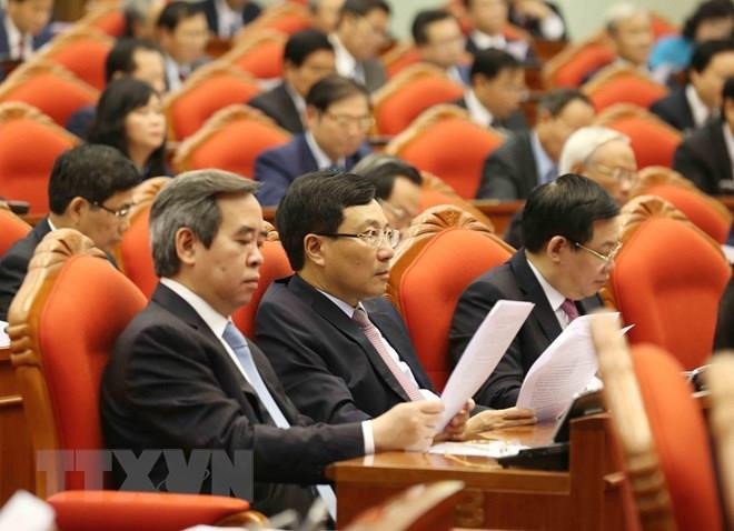  Trung ương đã đóng góp nhiều ý kiến cụ thể, xác đáng vào Tờ trình và dự thảo Chỉ thị của Bộ Chính trị; tập trung thảo luận, phân tích, tạo sự đồng thuận cao vào những nội dung Bộ Chính trị xin ý kiến. Ảnh: TTXVN.