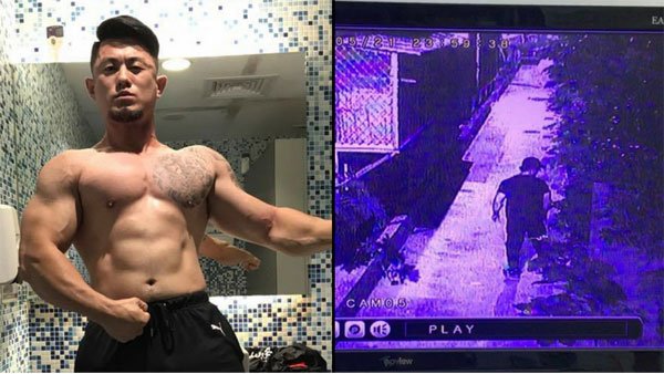 Gary Chu và hình ảnh từ camera ghi lại vào thời điểm bị cáo mang theo 7 túi rác ném vào vườn hoa của khu chung cư.