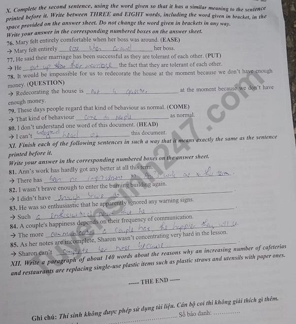 Đề thi vào lớp 10 môn Anh Chuyên - THPT Chuyên Sư phạm Hà Nội và đáp án 2019
