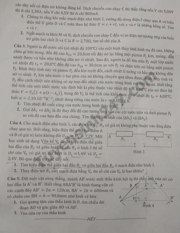Đề thi vào lớp 10 môn Lý - THPT Chuyên Sư phạm Hà Nội và đáp án 2019