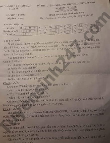 de-thi-vao-lop-10-mon-hoa-chuyen-thpt-chuyen-thai-binh-va-dap-an-2019