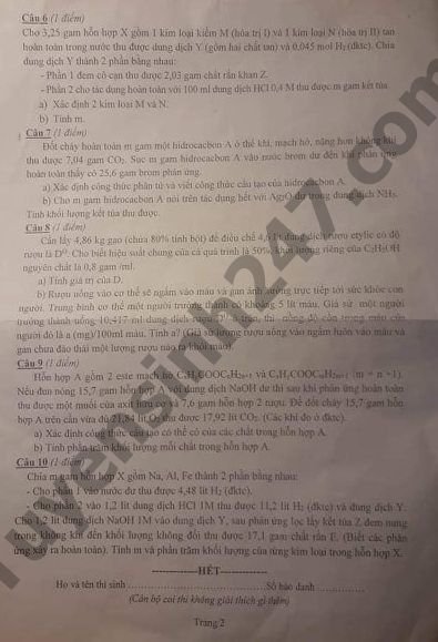 Đề thi vào lớp 10 môn Hóa Chuyên - THPT Chuyên Thái Bình và đáp án 2019