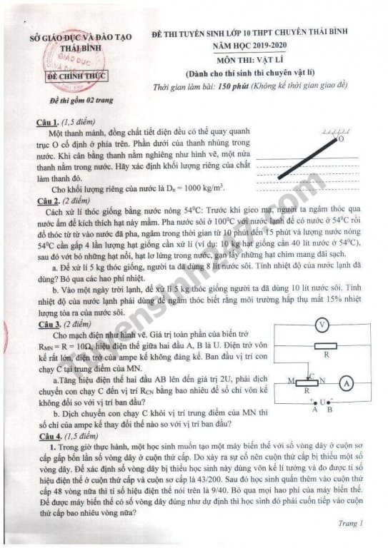 de-thi-vao-lop-10-vat-li-thpt-chuyen-thai-binh-va-dap-an-2019