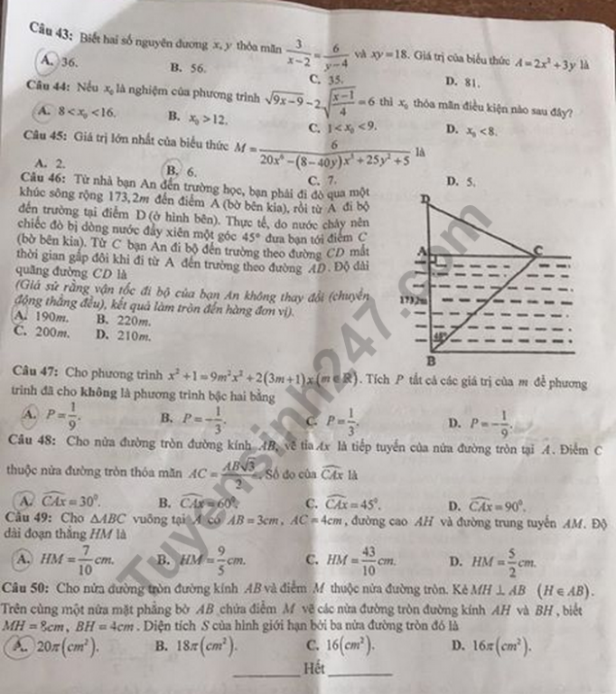 Đề thi vào lớp 10 năm 2019 môn Toán tỉnh Yên Bái