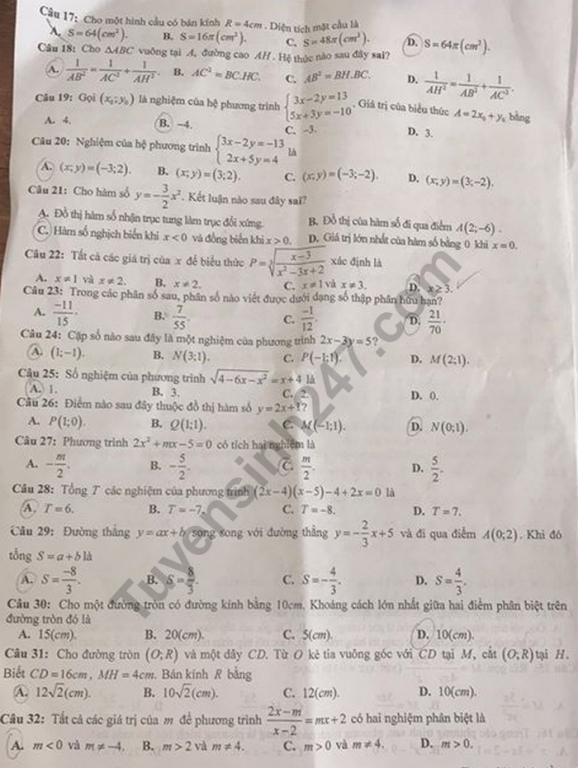 de-thi-vao-lop-10-nam-2019-mon-toan-tinh-yen-bai