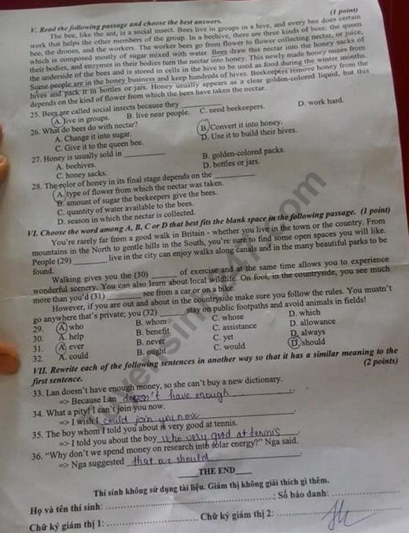Đề thi vào lớp 10 năm 2019 môn Anh tỉnh Phú Yên