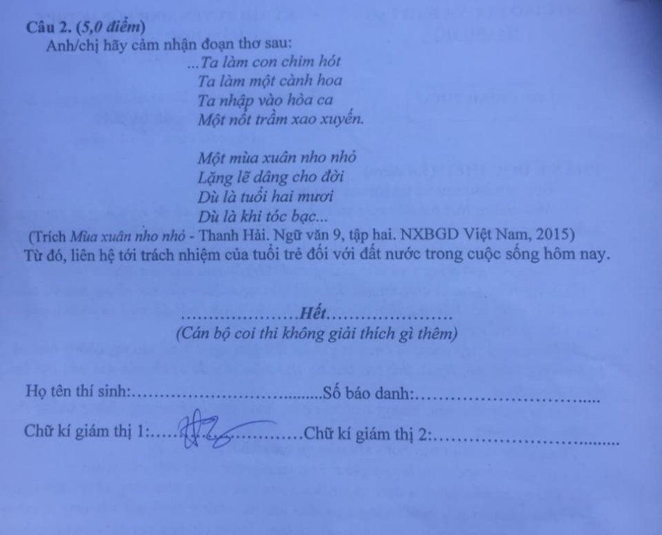 Đề thi vào lớp 10 năm 2019 môn Văn tỉnh Thanh Hóa