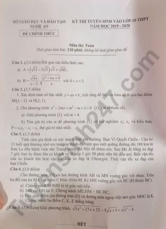 de-thi-vao-lop-10-nam-2019-mon-toan-tinh-nghe-an