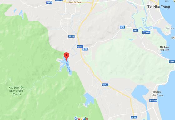 Khu vực chân đập Suối Dầu chiếc máy bay gặp nạn. (Ảnh: Google maps).