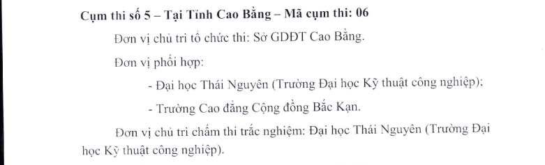 Các điểm thi THPT Quốc gia 2019 tại Cao Bằng