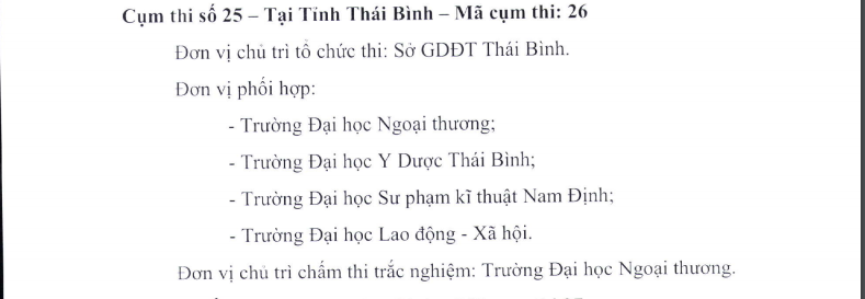 Các điểm thi THPT Quốc gia 2019 tại Thái Bình