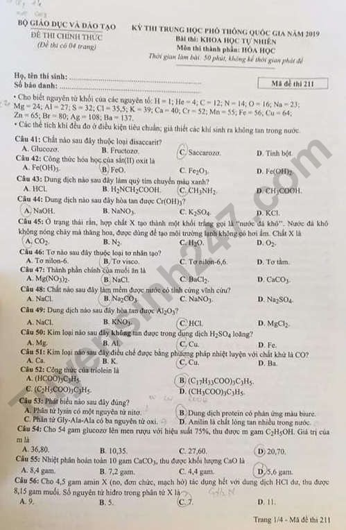 de-thi-va-dap-an-mon-hoa-thpt-quoc-gia-2019-ma-de-211