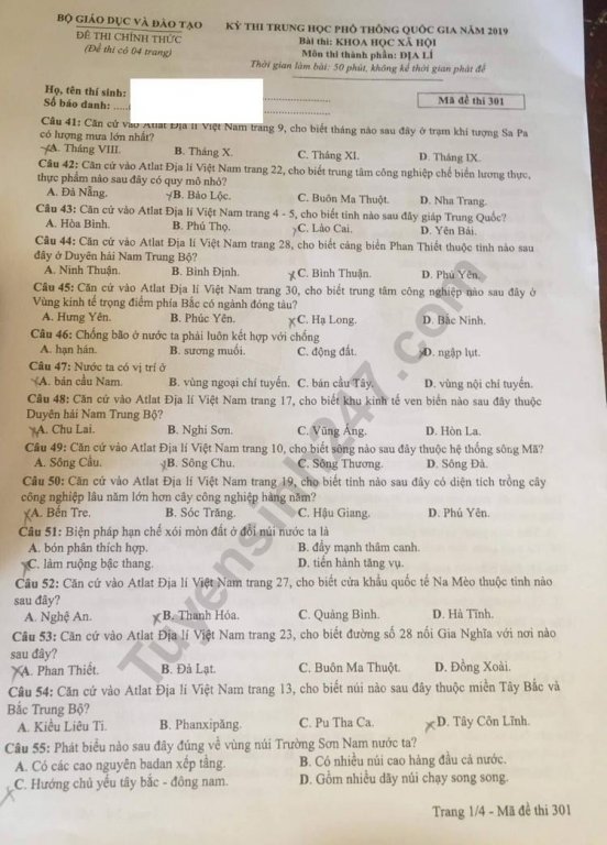 de-thi-va-dap-an-mon-dia-li-thpt-quoc-gia-2019-ma-de-301