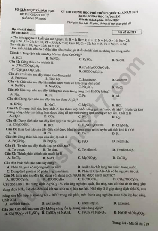 de-thi-va-dap-an-mon-hoa-thpt-quoc-gia-2019-ma-de-219
