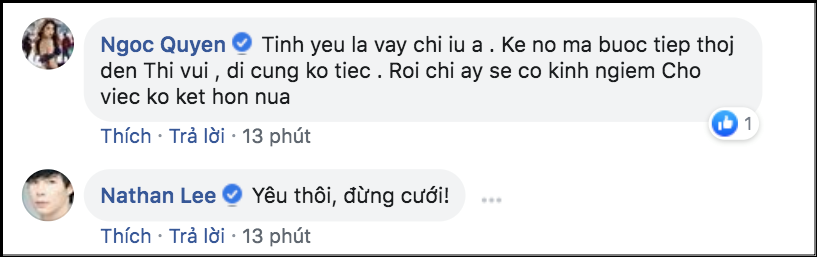 Ngọc Quyên, Nathan Lee chia sẻ quan điểm trước tin Song Song tan vỡ.