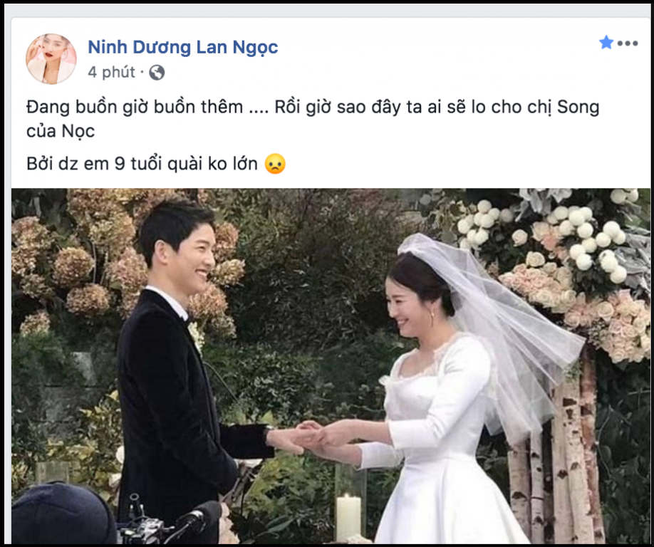 Ninh Dương Lan Ngọc là một fan hâm mộ của Song Hye Kyo. Cô không giấu được sự tiếc nuối trước thông tin chấn động này.