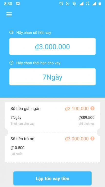 Giao diện một app cho vay