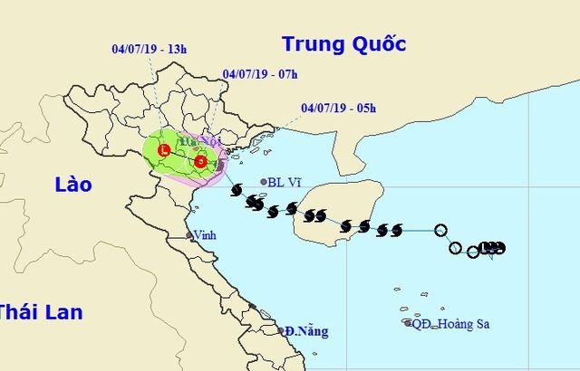 Vị trí và hướng di chuyển của áp thấp nhiệt đới. (Ảnh: NCHMF).