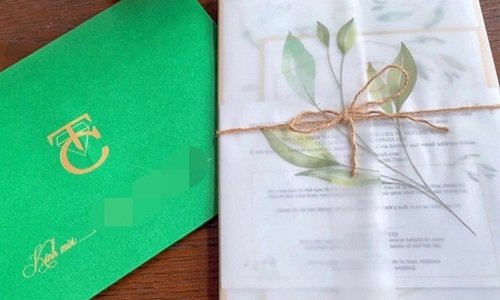 Thiệp cưới của vợ chồng Đàm Thu Trang