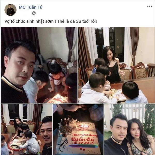 Tuấn Tú ăn mừng sinh nhật tuổi 36 bên vợ con.