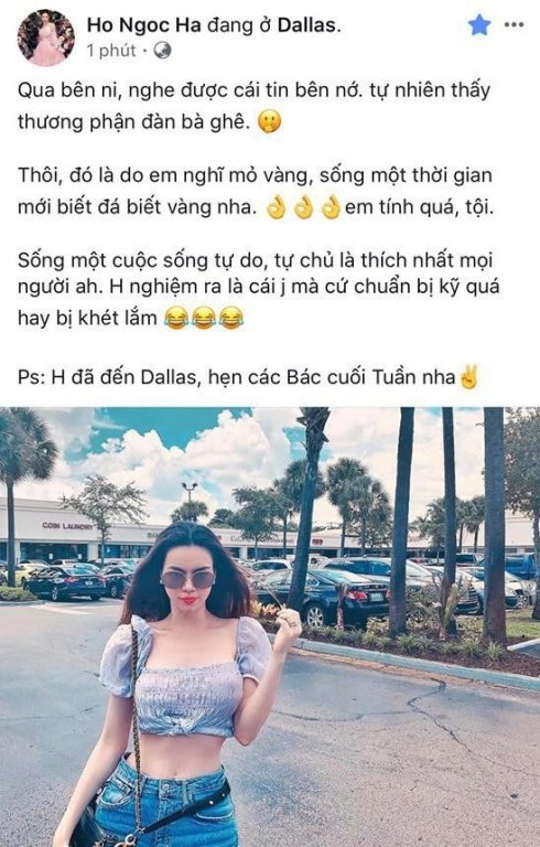 Đăng dòng trạng thái đầy ẩn ý giữa thông tin Cường Đô la và Đàm Thu Trang tổ chức hôn lễ, Hồ Ngọc Hà bị nghi đá xéo vợ sắp cưới của chồng cũ. Ngay sau đó, cô đã xóa status. Hà Hồ cho biết:
