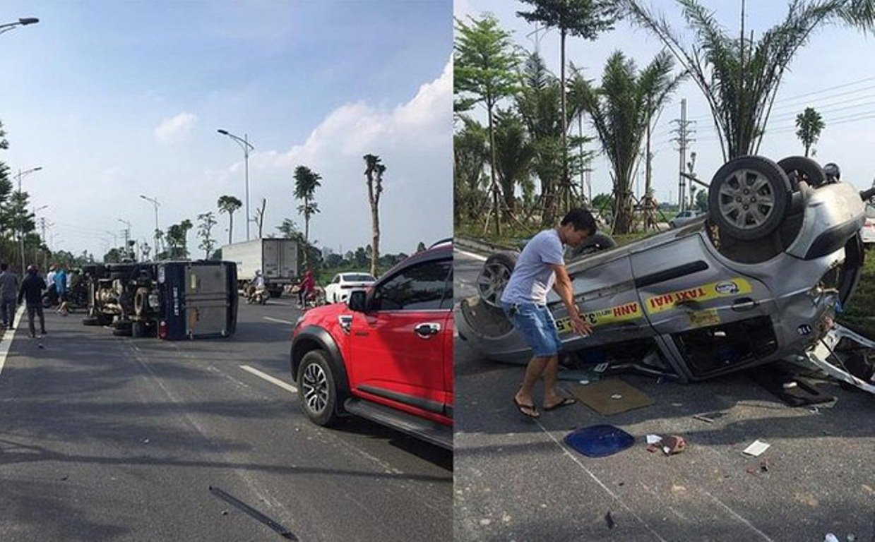 Hiện trường vụ tai nạn liên hoàn, tài xế bỏ trốn.