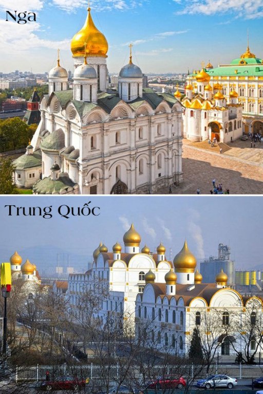 Điện Kremlin của Moscow, Nga cũng nằm ngay giữa lòng Bắc Kinh. Khu phức hợp này lấy 2 màu vàng, trắng làm chủ đạo và đây là cơ quan hành chính của quận Môn Đầu Câu, nằm ở nội thành Bắc Kinh. Được biết, Trung Quốc đã bỏ ra 3,5 triệu USD để xây công trình này.