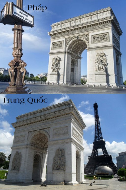 Ở Tianducheng thậm chí còn có Khải hoàn môn riêng, giống hệt phiên bản thật.