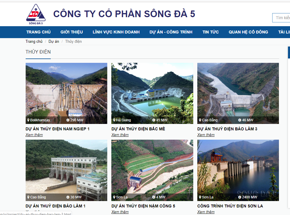 Hàng loạt công trình thủy điện được giới thiệu có sự tham gia của Sông Đà 5.